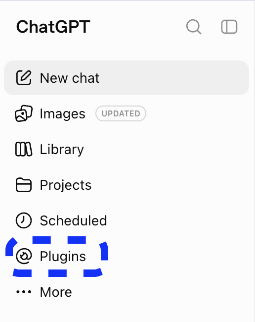 ChatGPT setup: Plugins in the left sidebar